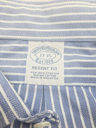 Camisa Brooks Brothers Regent Manga Larga Azul Blanco Rayas Para Hombre Talla 17-35 - Imagen 4 de 10