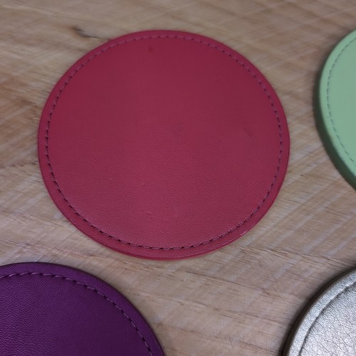 Multicolored Leather Coach Coaster Set of 7 Round 4" Magnetic No Holder Included - Picture 5 of 16
