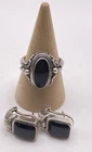 Vintage Sterling Silver BLACK ONYX PIERCED EARRINGS AND RING