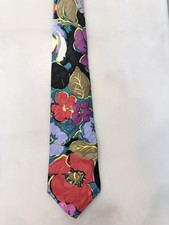 Vintage John Henry 100 Silk Crepe Floral Necktie Multicolor Bold USA Made