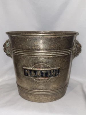 Vintage Solide Laiton Plaqué Nickel MARTINI Glace Seau Pour Champagne Bouteille - Photo 1/4