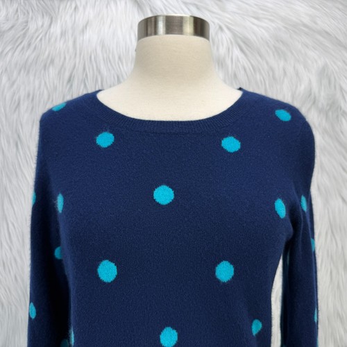 Charter Club Luxury Womens 100% Cashmere Sweater S Blue Polka Dot Whimsical Twee - Picture 3 of 13
