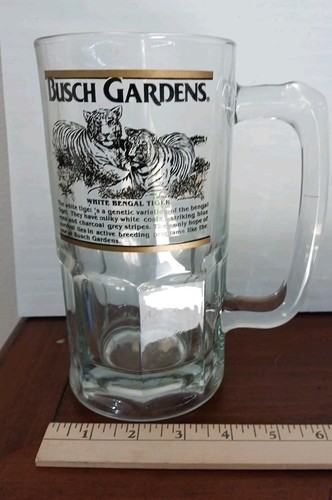Large & Heavy Busch Gardens White Bengal Tiger Glass Mug