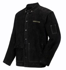 Leather Welding Jacket Black;Heavy Duty Safety Jacket;Heat and Flame Resistan...