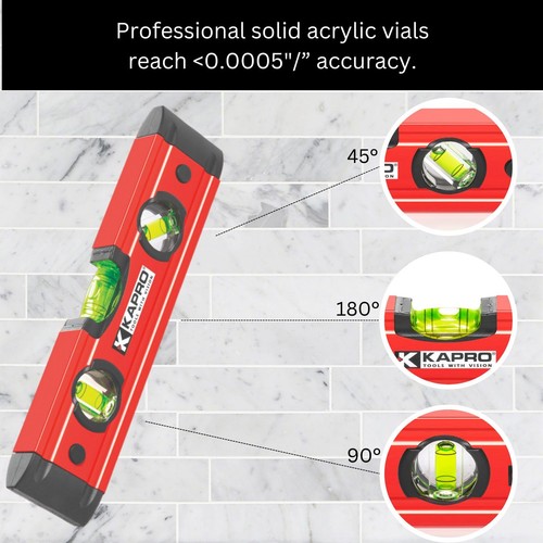 Kapro 779T 9 Inch Aluminum Magnetic Torpedo Level With Vpa Certified Vials - Picture 6 of 9