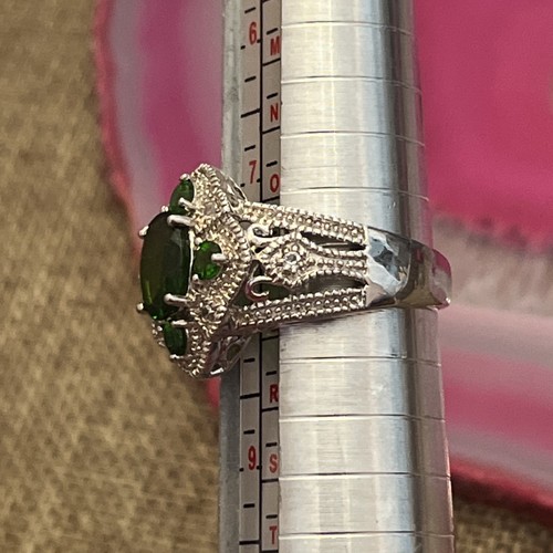 Designer LH Sterling Silver Art Deco Style Chrome Diopside Cocktail Ring Sz 7.75 - Picture 11 of 16