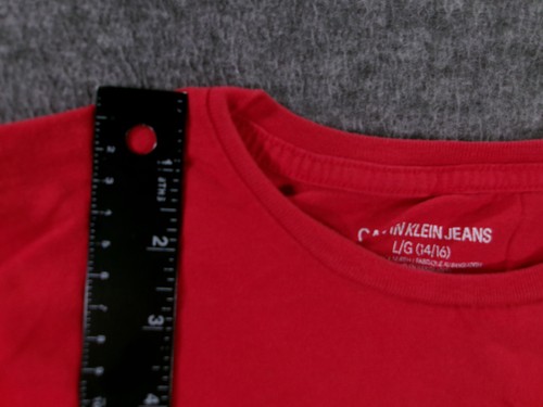 Calvin Klein Jeans Shirt Youth Large Red Crewneck Graphic Tee Casual Cotton Top - Picture 4 of 8