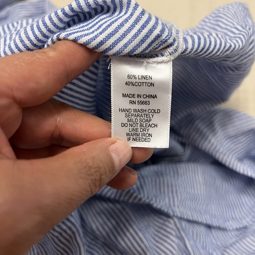 For Cynthia Blue Striped Linen Blend Cover Up Tunic Roll Tab Sleeves Size M - Picture 9 of 9