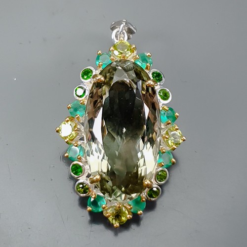 Jewellery 40 ct Natural Green Amethyst Pendant 925 Sterling Silver /NP46521