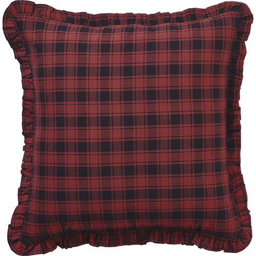 VHC Brands Rustic 18"x18" Plaid Pillow Red Cumberland Cotton Bedroom Decor - Picture 5 of 7