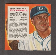 1954 Red Man Tobacco Baseball - # 13 Roy Campanella - Dodgers- No Tab