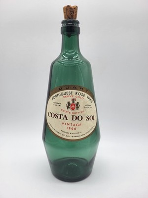 Vintage 1966 Costa Do Sol Portuguese Rose Wine Bottle Green Glass Cork Top 10''