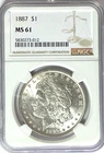 1887 $1 Morgan Silver One Dollar NGC Philadelphia BU MS61