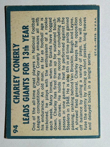 1961 Topps #94 Charley Conerly IA (VGEX) - Bild 2 von 2