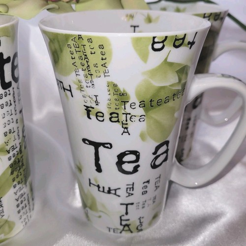 Tazza da tè Konitz Bone China formato mega parole e foglie di tè motivo Germania usata in ottime condizioni - Foto 2 di 8