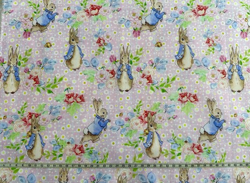 Peter Rabbit with Flowers on pink Fabric Beatrix Potter Fat Quarter 100% Cotton - Picture 2 of 2