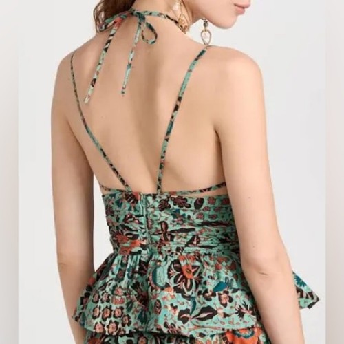 Ulla Johnson Essie Cutout Pintucked Floral Poplin Camisole Green Women’s Sz 14 - Picture 6 of 8