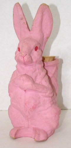 PAPER MACHE EASTER BUNNY 11" ANTIQUE RABBIT CANDY HOLDER BASKET pulp nut cup - Picture 3 of 16