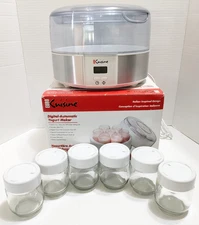Euro Cuisine Model YMX650 Digital Automatic Yogurt Maker 6 Glass Jars with Lids