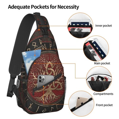 NEW Norse Mythology Viking Crossbody Bag Tree of Life Triquetra Chest Bag Unisex - Picture 8 of 45