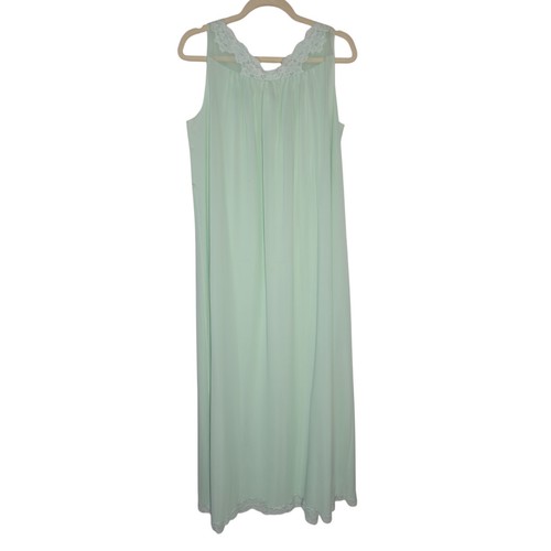 Vintage Shadowline Nightgown Sleeveless Women's Size Medium Green Embroidered - Picture 4 of 9