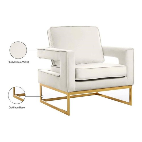 Meridian Furniture Noah Cream Velvet Accent Chair with Gold Iron Base - Picture 4 of 9