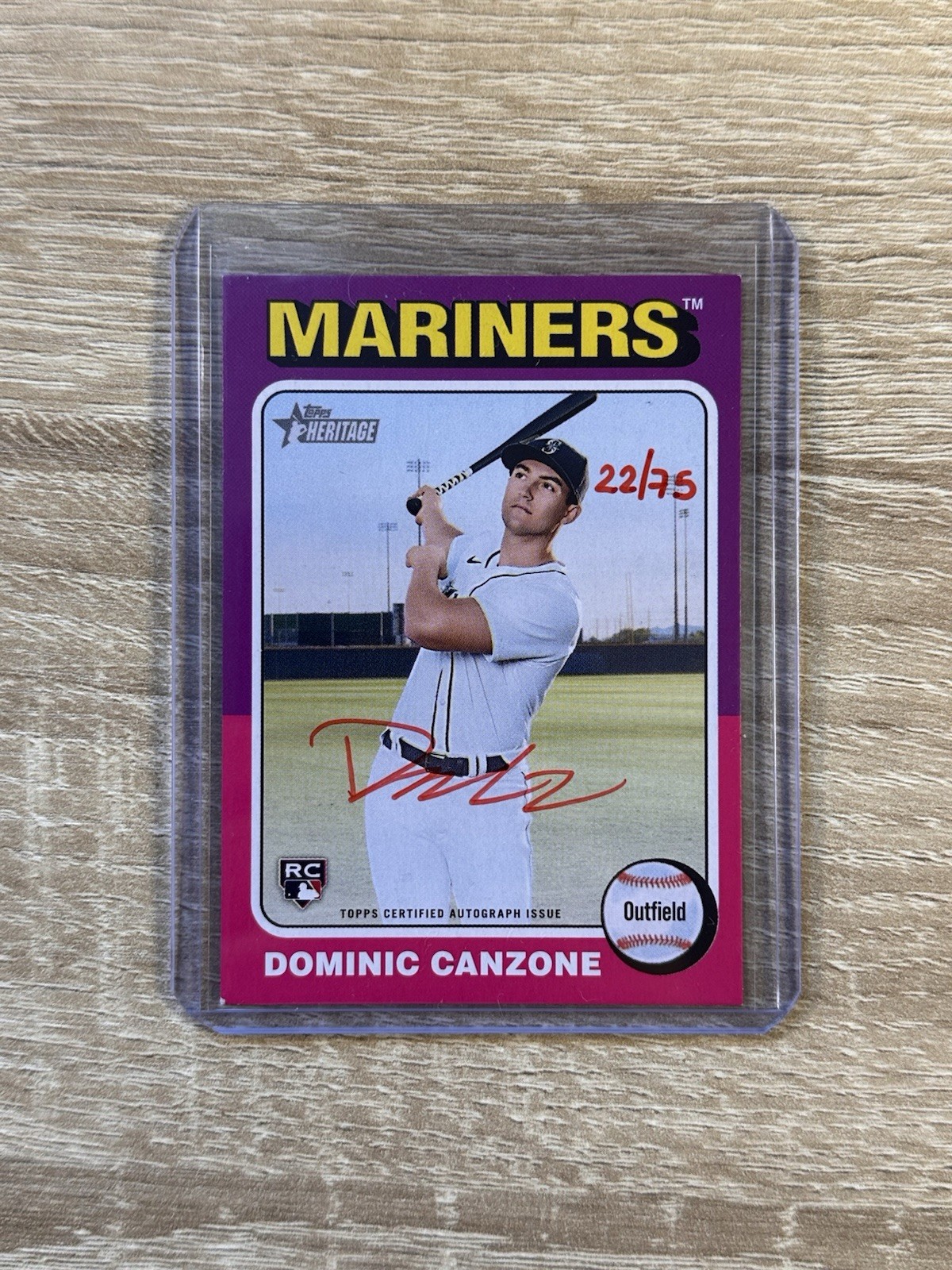 2024 Topps Heritage Real One Auto Red Ink Dominic Canzone RC Auto 61/75 Seattle