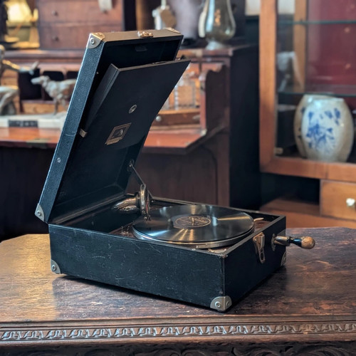 Vintage HMV "His Master's Voice" tragbares Aufzieh-Grammophon - funktioniert 78 U/min Re - Bild 1 von 7