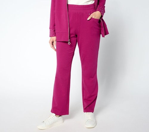 Quacker Factory Women's Plus Sz Pants 1X Regular French Terry Full Pink A657728 - Picture 3 of 4