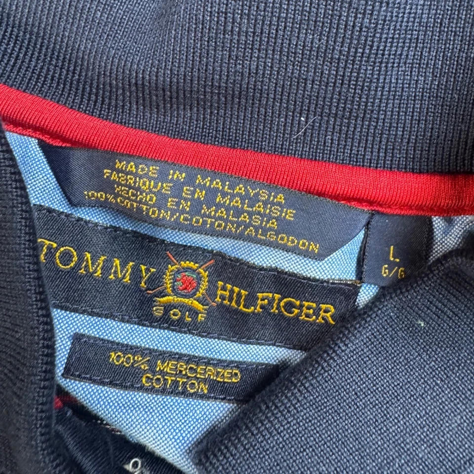 Camisa polo de golf Tommy Hilfiger para hombre grande a rayas manga corta escudo logotipo azul Foto 4 de 4