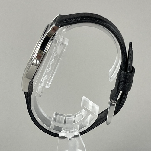 GUCCI 5500M Luxus Herrenuhr Silber 35mm Schwarzes Ziffernblatt Neu Lederband - Bild 6 von 22