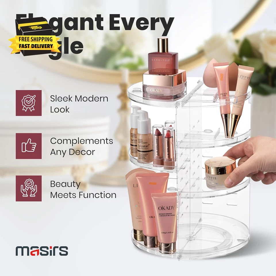 Encimera organizadora de maquillaje giratoria 360 - Altura de estante ajustable - la perfecta Foto 2 de 4