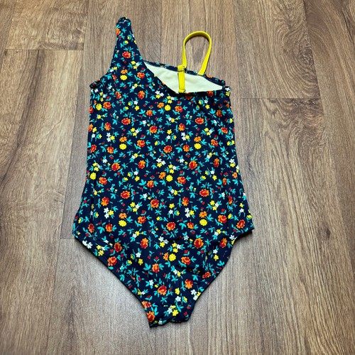 Lands End Girls Blue Red Yellow Floral Micro Print One Piece Swim Suit Size 7 - Picture 2 of 6