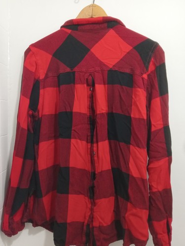 Maurices Womans Cabin Plaid Boyfriend Tunic Top, Button Up, Red/Black Sz Lg - Picture 2 of 7