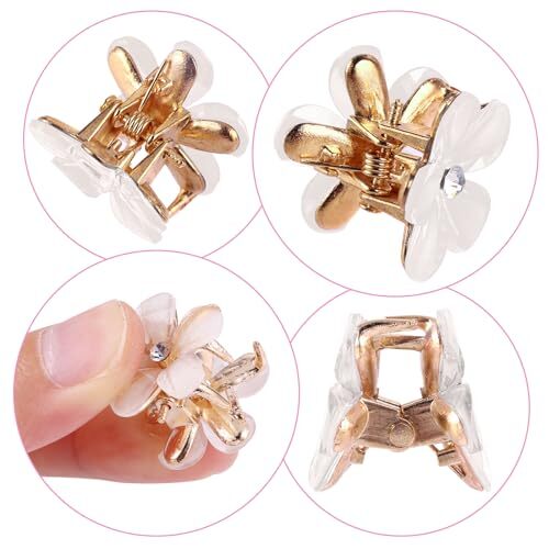 16PCS Flower Hair Clips, Crystal Rhinestone Petal Hair Clip Small Hair Beige - Bild 6 von 7