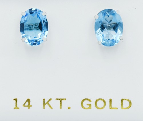 GENUINE 3.68 Cts BLUE TOPAZ STUD EARRINGS 14K WHITE GOLD -Free Appraisal Service - Picture 6 of 8
