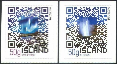 Iceland 2012 Aurora tourism QR Code Volcanic Geyser Unique Self-adhesive Stamps - Picture 1 of 2