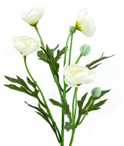 21" Ranunculus Spray, 4 Heads, Artificial Silk Wedding Flowers Fake Faux Stems - Picture 2 of 12