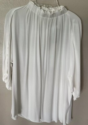 NWT Mustard Seed Women s Flowy White Blouse Short Sleeve Size M