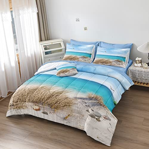 Coastal Bedding Set Full Size Beach Themed Bedding Set Blue Sky and Sea - Picture 8 of 8