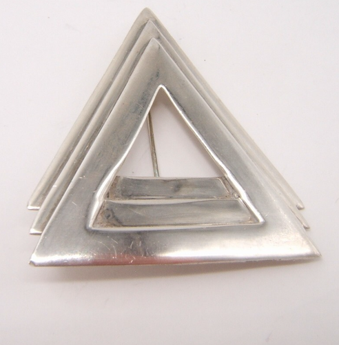 VTG STERLING SILVER PIN BROOCH 3 TRIANGLES MODERN LOOK - 第 1/5 張圖片