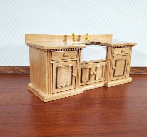 Dollhouse Kitchen Sink Cabinet 1:12 Scale Miniature Furniture Light Oak - Picture 1 of 6