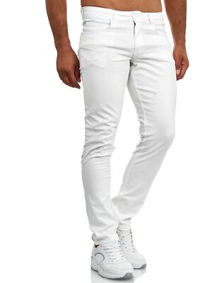 TAZZIO Jeans Slim Fit Herren Chino Jeanshose Stretch Designer Hose Denim Weiß