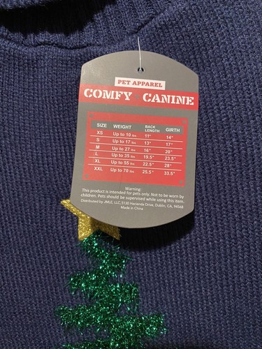 Ropa para mascotas árbol de Navidad azul marino perro suéter ropa talla mediana nuevo - Imagen 2 de 3