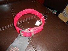 Set of 2 Dog Design Germany Red LEATHER  Pink DOG COLLAR 18 Inch Round NWT