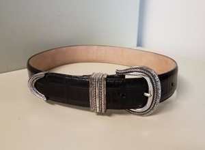 VINTAGE-BRIGHTON-CROCO-EMBOSSED-BLACK-LEATHER-BELT-SIZE-SMALL