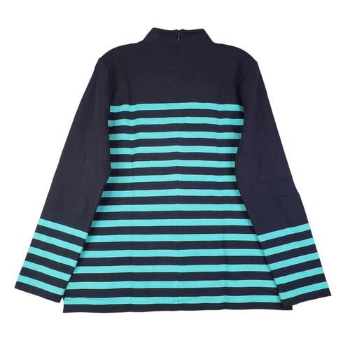 Talbots Top Stretch Knit LS Size Large L Blue Teal Striped Mock Neck Cotton New - Picture 3 of 10