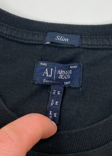 Men's Black Armani Jeans T-Shirt Small Slim Spellout Short Sleeve Embroidered A - Picture 3 of 11
