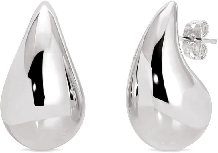 Italian Made 925 Sterling Silver Chunky Teardrop Hoop Earrings For Women & Girls