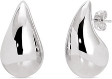 Italian Made 925 Sterling Silver Chunky Teardrop Hoop Earrings For Women  Girls